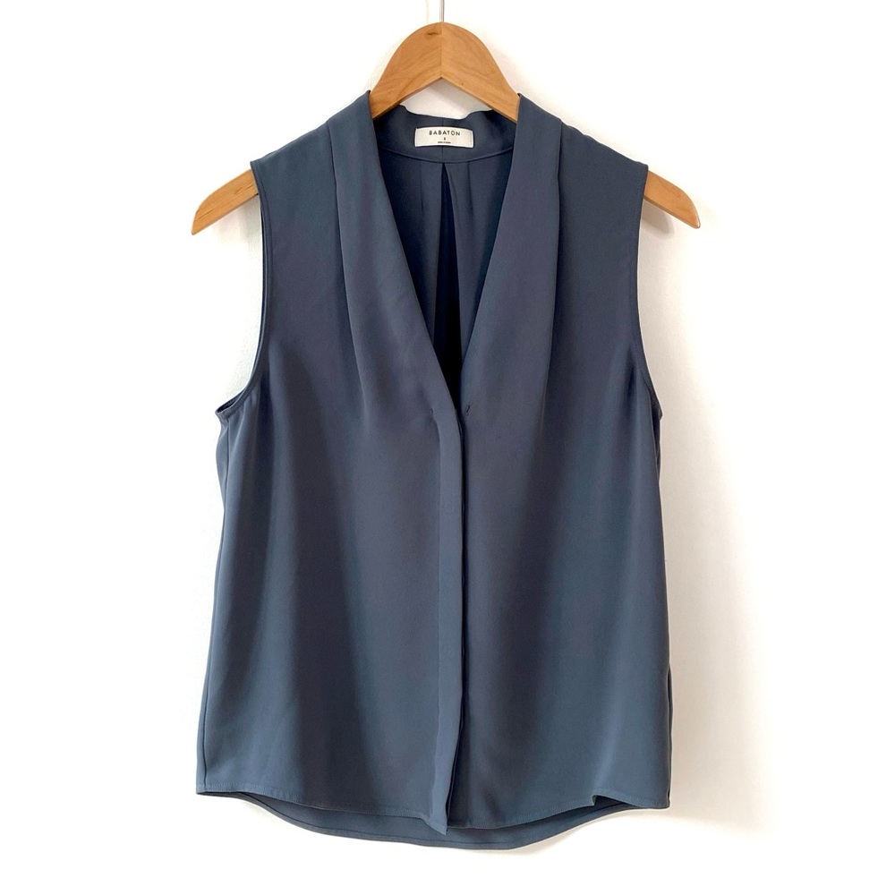 Babaton Aritzia charcoal grey sleeveless v-neck blouse